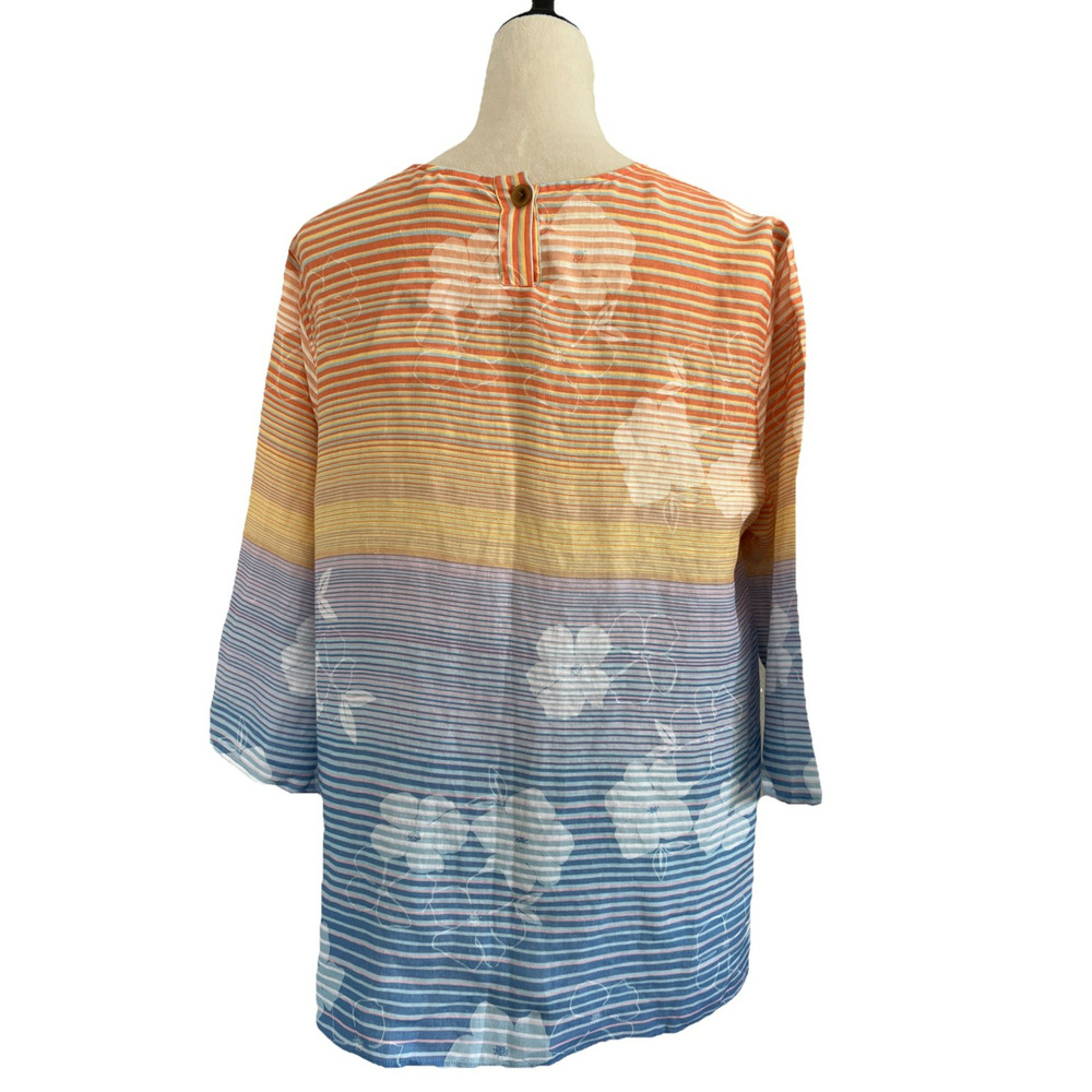 NWT J. Jill Love Linen Tunic Top Women 1X Floral Sunset Blouse 3/4 Sleeves Linen - Picture 3 of 11
